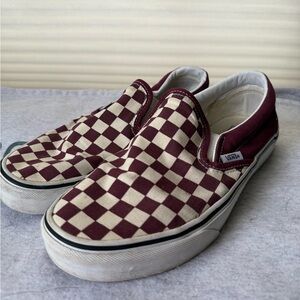 Vans Men's Checkerboard Slip-On Shoes - Burgundy and Cream